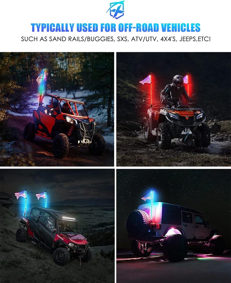 Xprite 4FT Spiral RGB LED Whip Lights with Remote Control for UTV ATV Trucks - Image 4