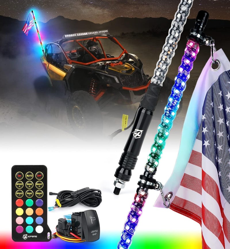 Xprite 4FT Spiral RGB LED Whip Lights with Remote Control for UTV ATV Trucks - Image 1