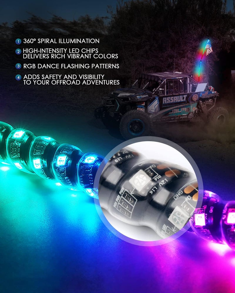 Xprite 4FT Spiral RGB LED Whip Lights with Remote Control for UTV ATV Trucks - Image 3