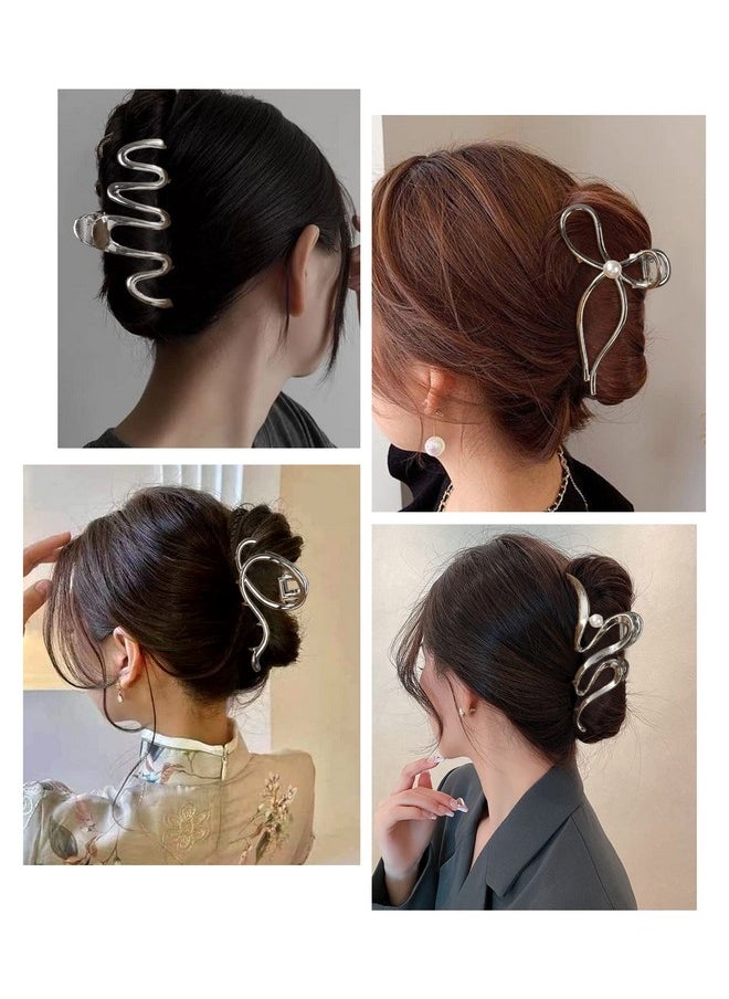 HAIMEIKANG Aimeikang 4 Pcs Metal Hair Claw Clips For Women Irregular Large Hair Clips For Thick Hair Thin Hair Nonslip Hair Styling Accessories For Women Girls （Silver Hair Clips）  - Image 5