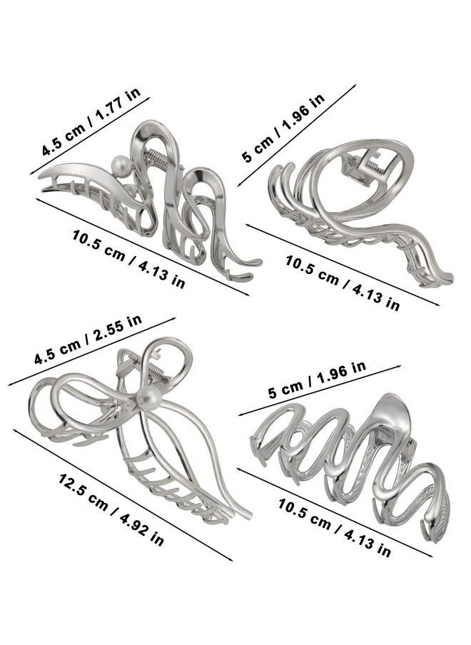 HAIMEIKANG Aimeikang 4 Pcs Metal Hair Claw Clips For Women Irregular Large Hair Clips For Thick Hair Thin Hair Nonslip Hair Styling Accessories For Women Girls （Silver Hair Clips）  - Image 3