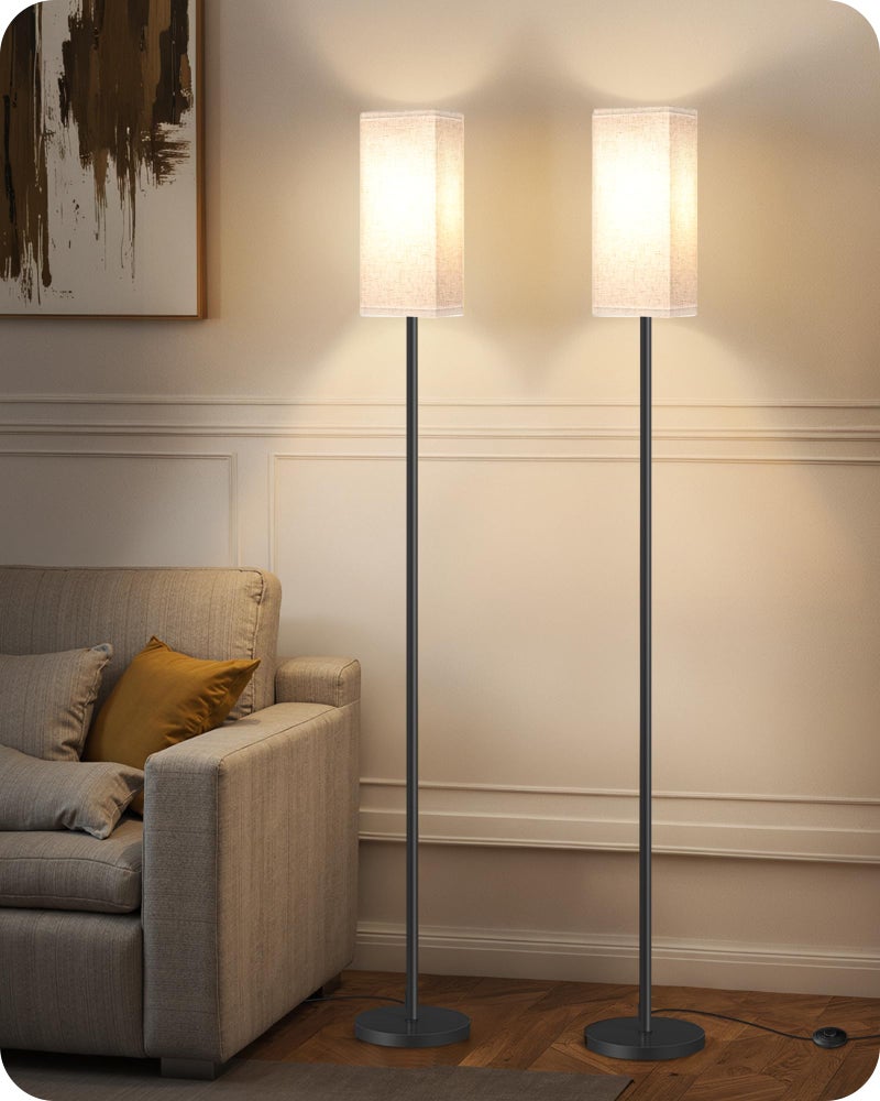 GOEBLESON Set of 2 Floor Lamps for Living Room, Modern Tall Standing Lamps with Foot Switches, Bulb Not Included, 64.6'', for Living Room, Bedroom, Kids Room, ETL Listed, Beige and Black E07LDP205W1 - Image 1