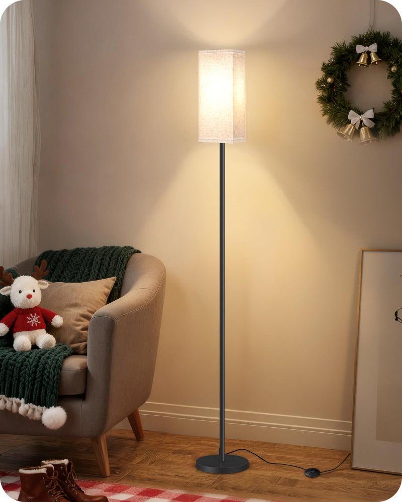 GOEBLESON Set of 2 Floor Lamps for Living Room, Modern Tall Standing Lamps with Foot Switches, Bulb Not Included, 64.6'', for Living Room, Bedroom, Kids Room, ETL Listed, Beige and Black E07LDP205W1 - Image 2