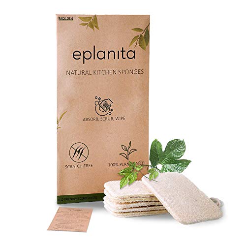 eplanita Natural Dishwashing Sponges (Pack of 6), Kitchen Eco Scrub Scourer, Natural Loofah Plant, Biodegradable and Zero Waste - Image 1