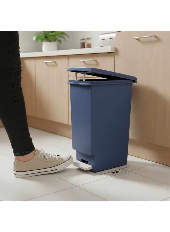 Trash Bin with Pedal, 20Litre, Modern Rectangular Design, Plastic - Blue - Image 4