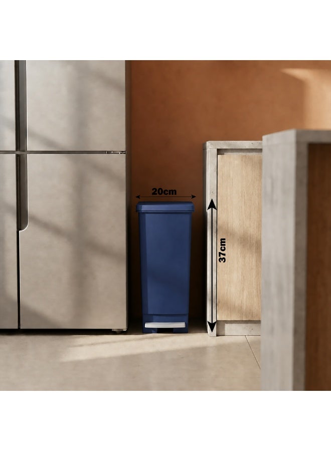 Trash Bin with Pedal, 20Litre, Modern Rectangular Design, Plastic - Blue - Image 5