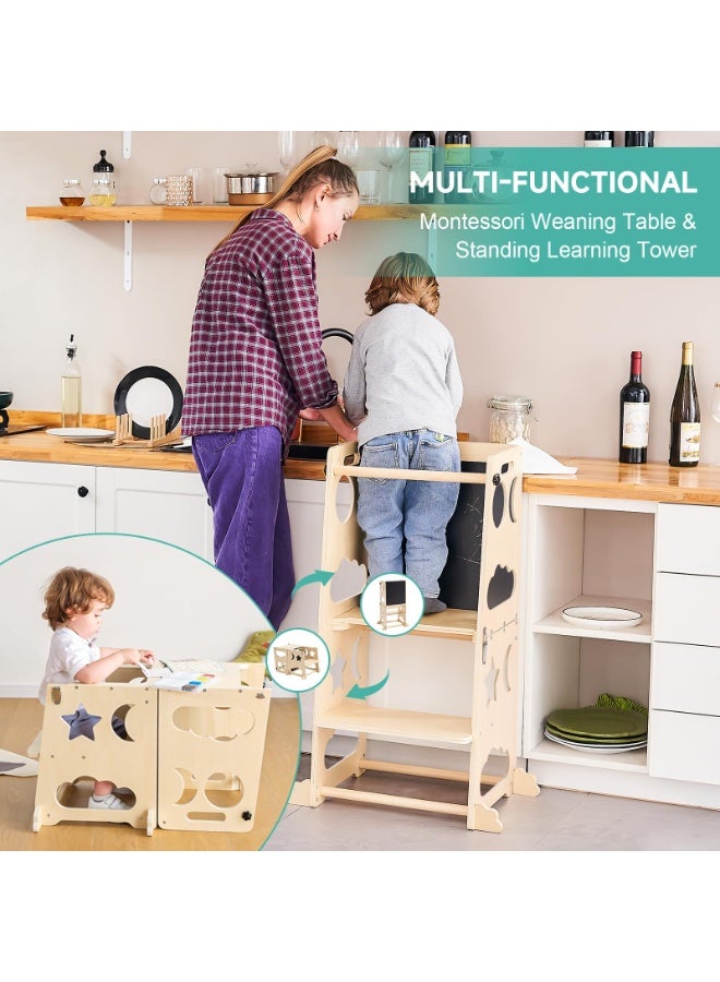 XiuWoo Toddler Standing Tower Toddler 4 in 1 Kitchen Stool Helper, Collapsible Kids Step Stool, Child Standing Tower for Toddlers 1-3 with Safety Rails - Image 5