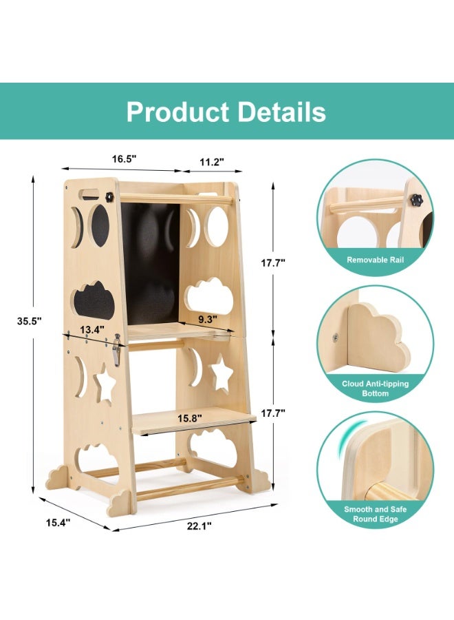 XiuWoo Toddler Standing Tower Toddler 4 in 1 Kitchen Stool Helper, Collapsible Kids Step Stool, Child Standing Tower for Toddlers 1-3 with Safety Rails - Image 2