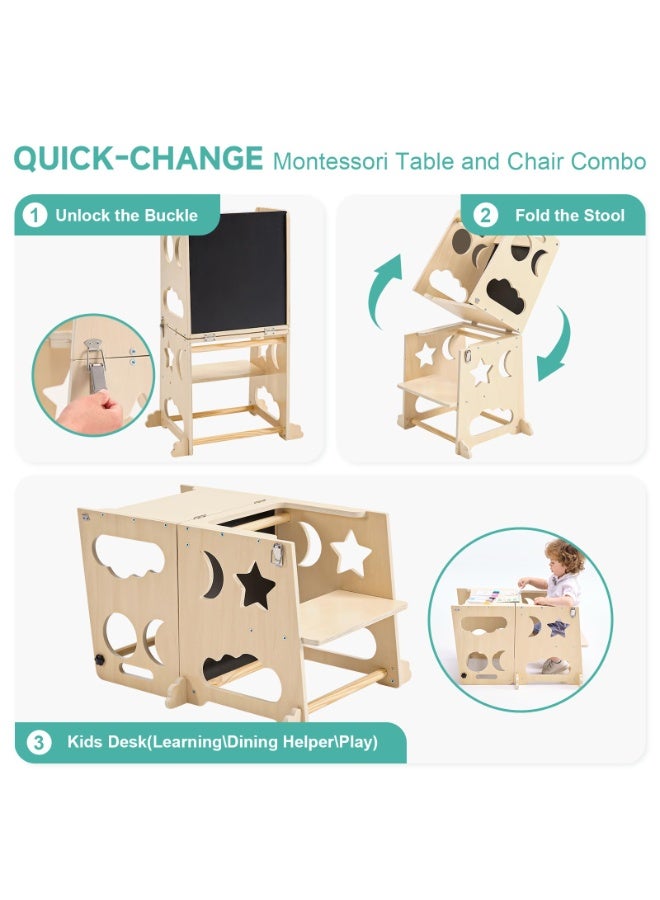 XiuWoo Toddler Standing Tower Toddler 4 in 1 Kitchen Stool Helper, Collapsible Kids Step Stool, Child Standing Tower for Toddlers 1-3 with Safety Rails - Image 4