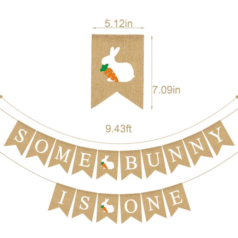 Rainlemon Jute Burlap Some Bunny Is One Banner Easter Spring Boy Girl 1st Birthday Party Decoration Supply - Image 2