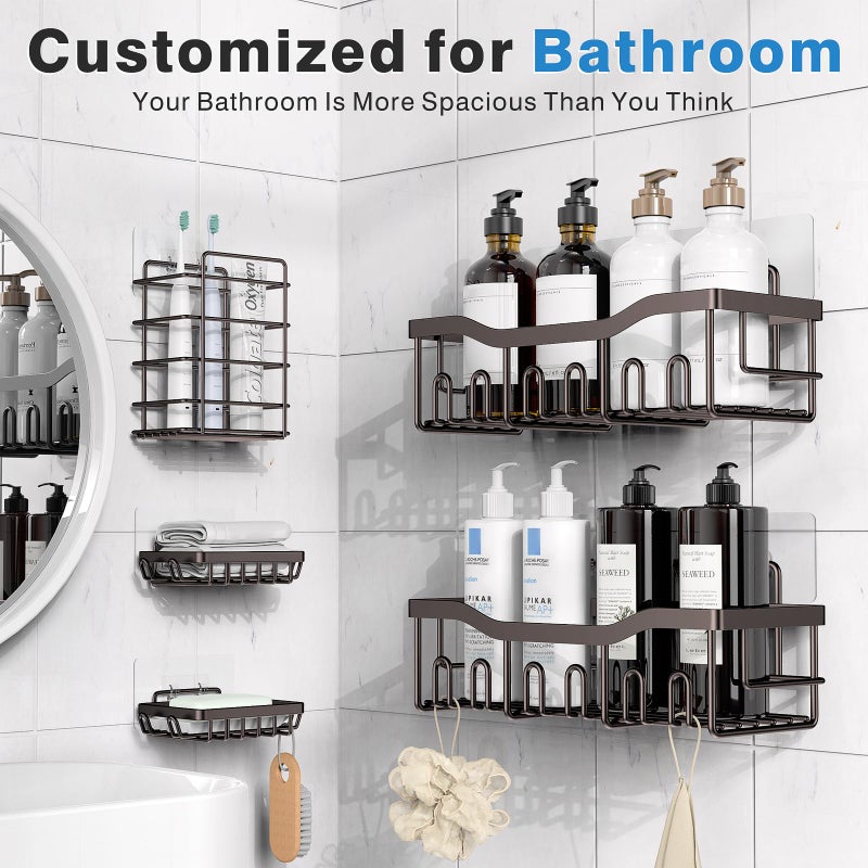EUDELE 5-Pack Rustproof Stainless Steel Shower Caddy â€“ No Drill Adhesive Bathroom Organizer with Large Capacity, Spacious Shower Shelves for Inside Shower, Kitchen & Home Decor Storage-XL Size - Image 2