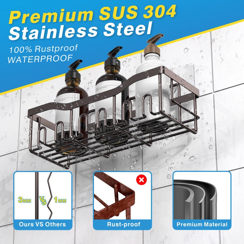EUDELE 5-Pack Rustproof Stainless Steel Shower Caddy â€“ No Drill Adhesive Bathroom Organizer with Large Capacity, Spacious Shower Shelves for Inside Shower, Kitchen & Home Decor Storage-XL Size - Image 5