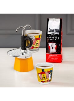 BIALeTTI Bialetti - Mini Express Lichtenstein  Moka Set includes Coffee Maker 2-Cup  2.8 Oz    2 shot glasses  Yellow  Aluminium  - Image 4
