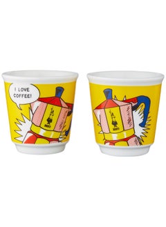 BIALeTTI Bialetti - Mini Express Lichtenstein  Moka Set includes Coffee Maker 2-Cup  2.8 Oz    2 shot glasses  Yellow  Aluminium  - Image 3