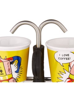 BIALeTTI Bialetti - Mini Express Lichtenstein  Moka Set includes Coffee Maker 2-Cup  2.8 Oz    2 shot glasses  Yellow  Aluminium  - Image 5