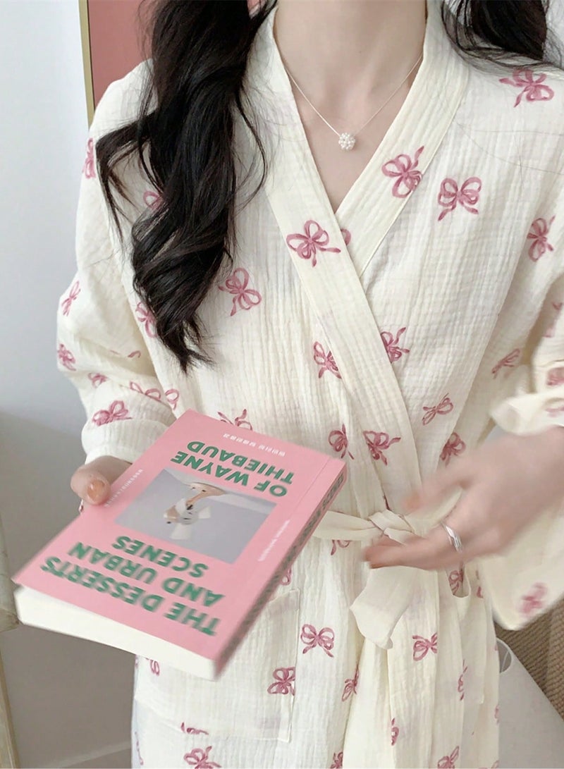 Women’s Soft Polyester Robe with Pink Butterfly Design – Elegant and Comfortable Homewear - Image 2