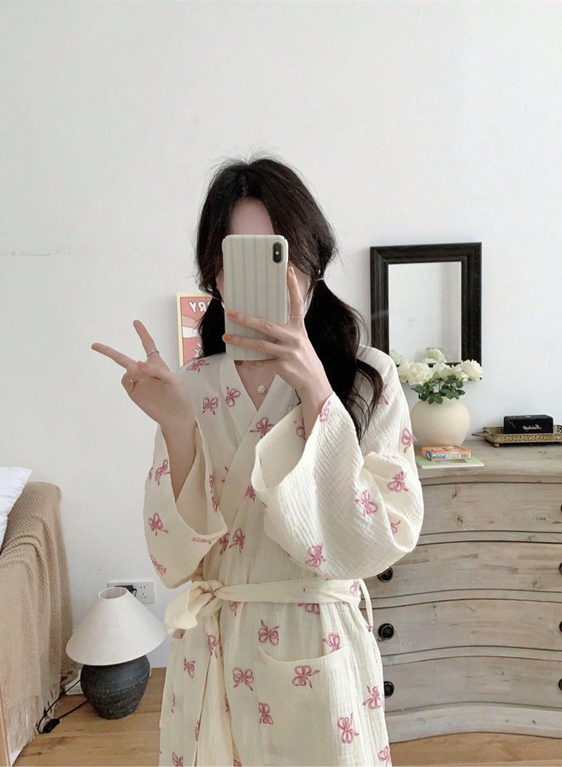 Women’s Soft Polyester Robe with Pink Butterfly Design – Elegant and Comfortable Homewear - Image 3