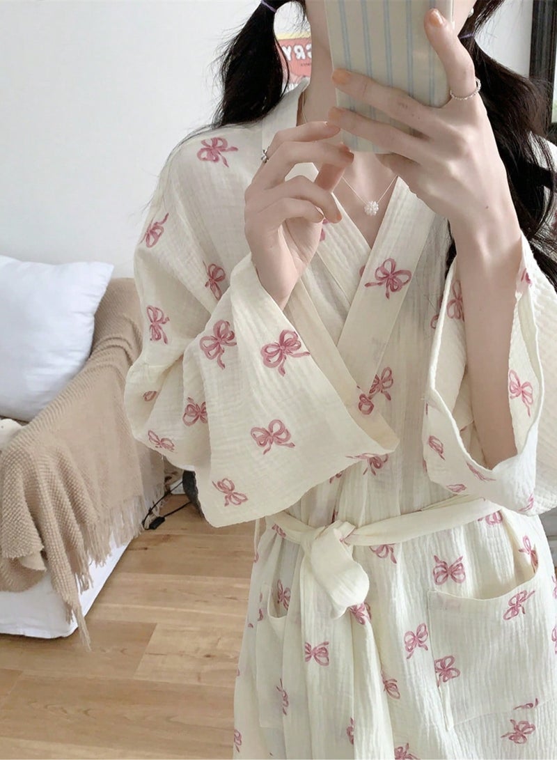 Women’s Soft Polyester Robe with Pink Butterfly Design – Elegant and Comfortable Homewear - Image 4