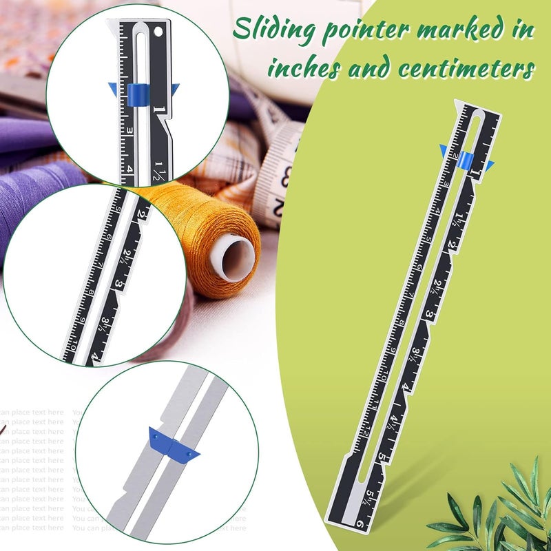 TOODOO 2 Pieces TShaped Sliding Gauge Measuring Sewing Tool 5in1 Sliding Gauge Measuring Sewing Ruler Tool Fabric Quilting Ruler with 4 Colors Heat Erase Pens for Knitting Crafting Marking Button Holes - Image 4