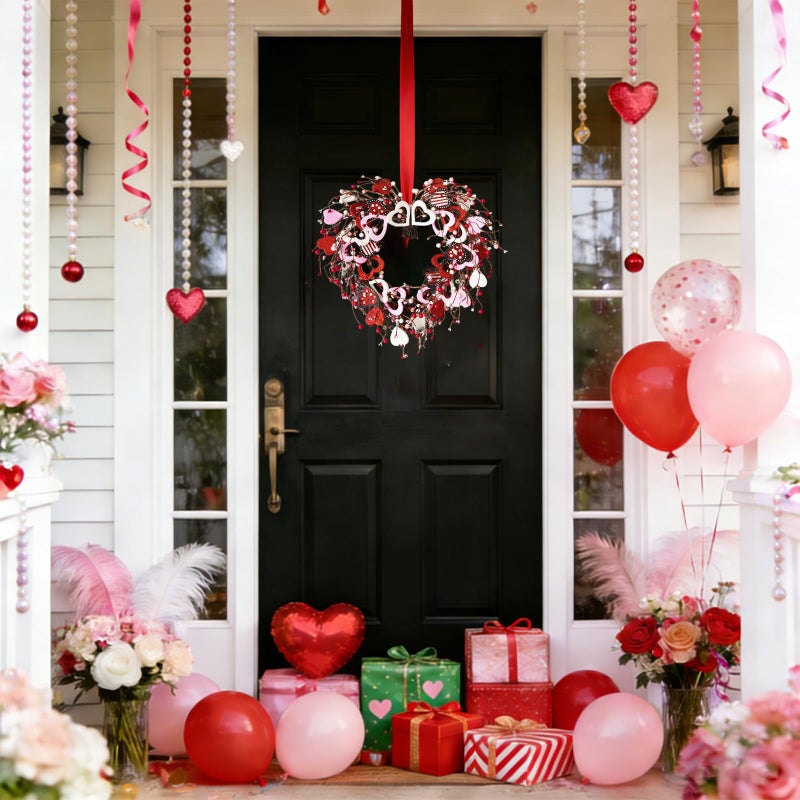 Egolot Valentineâ€™s Day Heart Shaped Wreath for Front Door, 20 Inch Pink Red Glitter Heart Wreath with Berries for Indoor Outdoor, Valentine Wreaths for Wedding Doors, Windows, Walls - Image 3