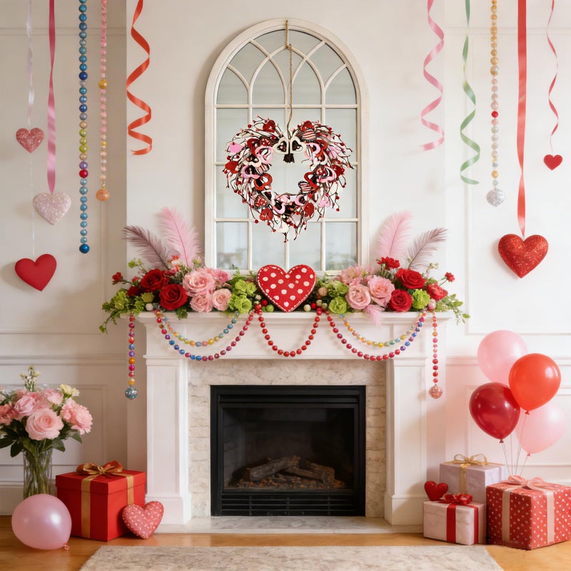 Egolot Valentineâ€™s Day Heart Shaped Wreath for Front Door, 20 Inch Pink Red Glitter Heart Wreath with Berries for Indoor Outdoor, Valentine Wreaths for Wedding Doors, Windows, Walls - Image 5