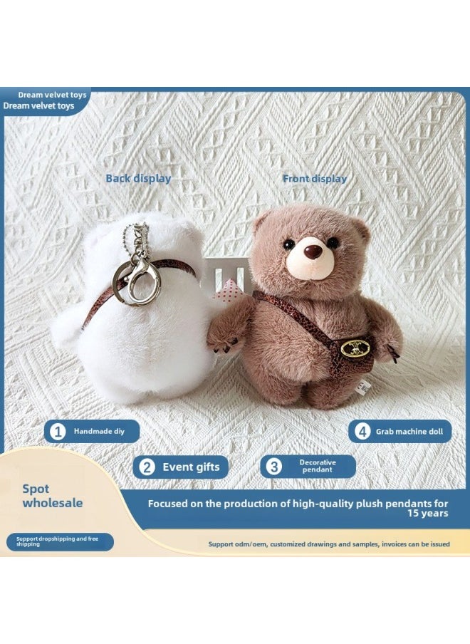 Generic Cute Plush Doll Cross-bag Bear Bag Hanging Decoration Doll Activity Gift Grasping Machine Small Doll Plush Bear Pendant-Specifications:13cm Cross Bear Brown-Color:silver Key Buckle  - Image 4