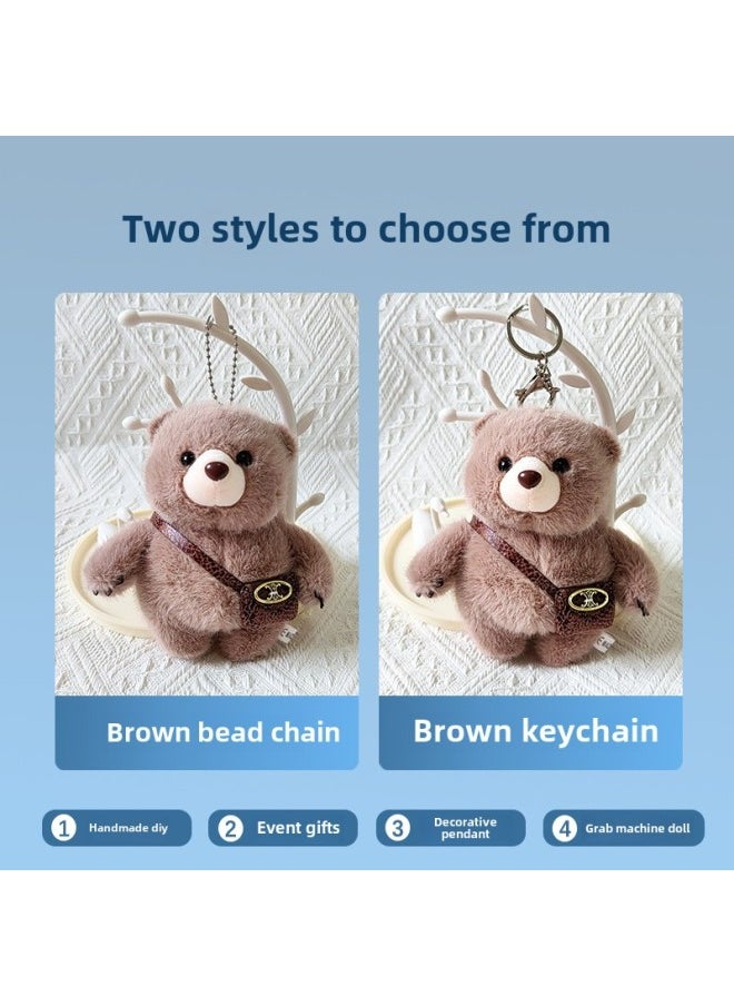 Generic Cute Plush Doll Cross-bag Bear Bag Hanging Decoration Doll Activity Gift Grasping Machine Small Doll Plush Bear Pendant-Specifications:13cm Cross Bear Brown-Color:silver Key Buckle  - Image 1