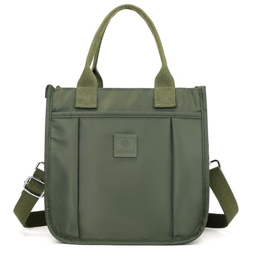 RUNSOON Small Tote Bag Cute Nylon Crossbody Bag Satchel Handbags Top-handle Purse With Multi Pockets Zipper Compartment for Women, Army Green - Image 2