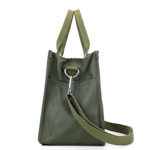 RUNSOON Small Tote Bag Cute Nylon Crossbody Bag Satchel Handbags Top-handle Purse With Multi Pockets Zipper Compartment for Women, Army Green - Image 3