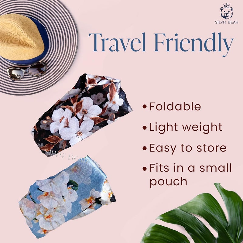 Silvr Bear Luxury Satin Hairband | Pack of 2 | Aesthetic Turban Hairband Korean Style Twisted Cross Knot Head Band for Women | Fabric Elastic hair band for women (Floral Orchids For Women & Teens) - Image 3