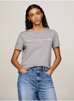 TOMMY HILFIGER Women's Logo T-shirt - Cotton, Grey  - Image 1