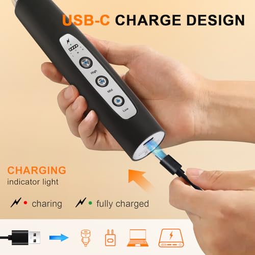 YUSWKO Black Handheld Milk Frother Wand with Stand for Coffee, Rechargeable Electric Whisk with 3 Heads 3 Speeds Drink Mixer Coffee Frother For Latte, Cappuccino, Hot Chocolate, Egg - Image 2