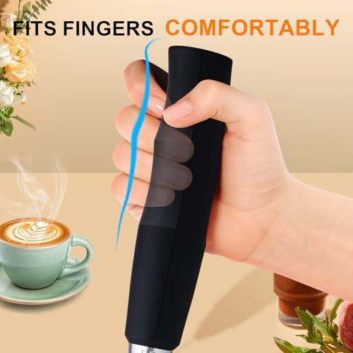 YUSWKO Black Handheld Milk Frother Wand with Stand for Coffee, Rechargeable Electric Whisk with 3 Heads 3 Speeds Drink Mixer Coffee Frother For Latte, Cappuccino, Hot Chocolate, Egg - Image 5