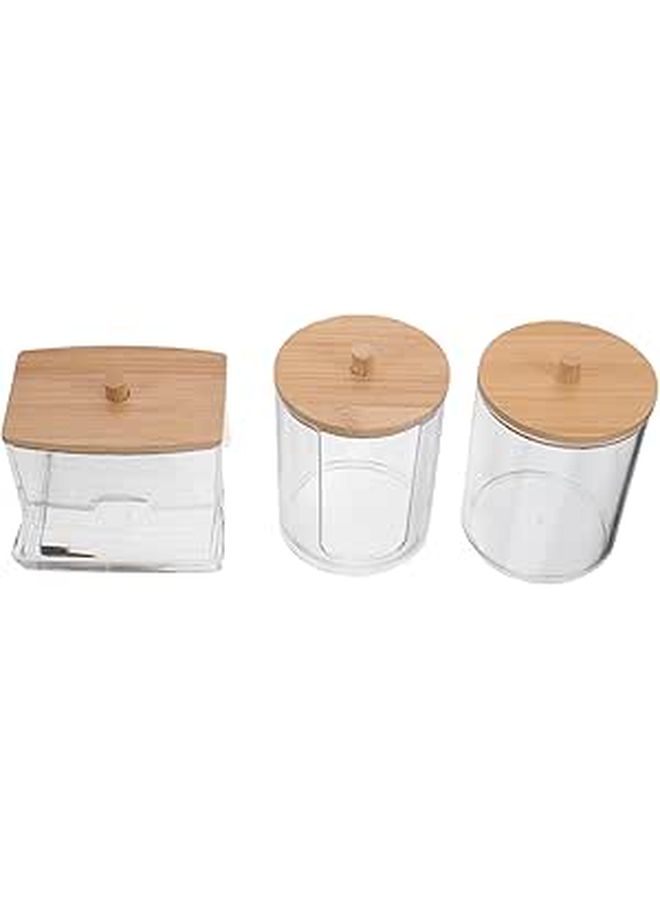 Square Plastic Cotton Swab And Pad Holder Set With Dustproof Lids Bathroom Storage Containers - Image 1
