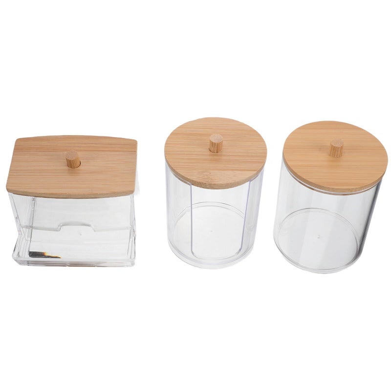 Square Plastic Cotton Swab And Pad Holder Set With Dustproof Lids Bathroom Storage Containers - Image 2