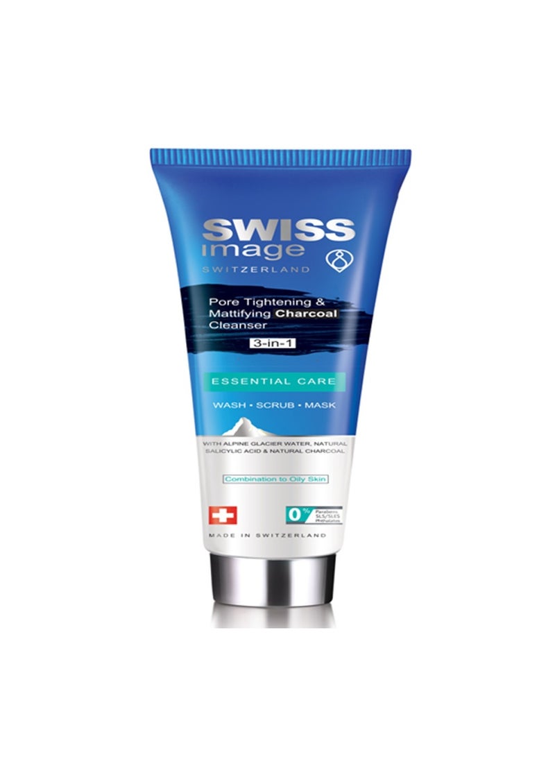 SWISS image غسول الفحم 3 في 1 لتضييق المسام وتنعيم البشرة 100 مل - Image 1