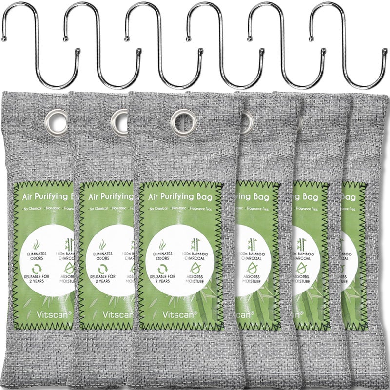 6 Pack Bamboo Charcoal Air Purifying Bag Activated Charcoal Bags Odor Absorber Moisture Absorber Natural Car Air Freshener Shoe Deodorizer Odor Eliminators For Home Pet Closet