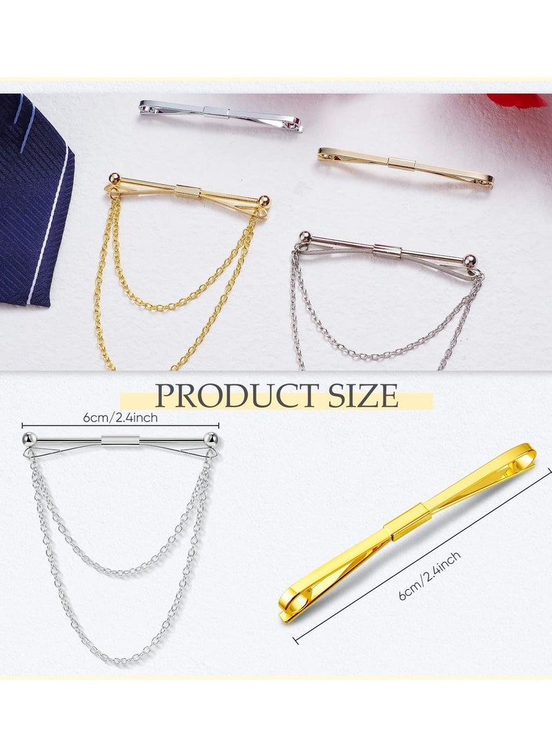 Captaintech Tie Bar Pin Set Men's Classic Shirt Tie Clips Silver and Gold Tone Tie Clips - 4 Pcs with Chain Fringe Tie Pins Tie Chains for Men's Tuxedo for Wedding Anniversary Business and Everyday Use  - Image 5