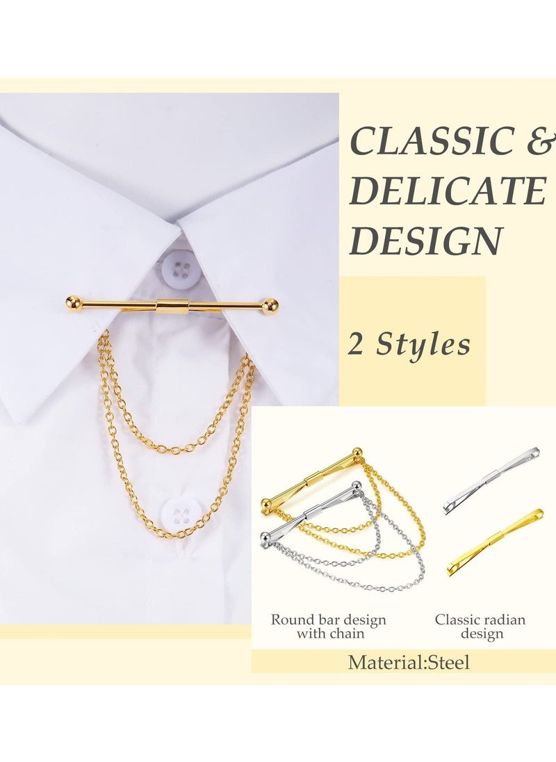 Captaintech Tie Bar Pin Set Men's Classic Shirt Tie Clips Silver and Gold Tone Tie Clips - 4 Pcs with Chain Fringe Tie Pins Tie Chains for Men's Tuxedo for Wedding Anniversary Business and Everyday Use  - Image 2
