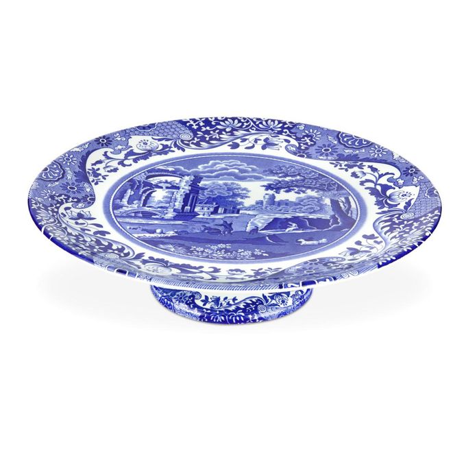Spode Blue Italian Collection Cake Stand | 10.5 Inch Footed Cake Stand for Parties, Cupcakes, and Dessert Display | Made of Fine Porcelain | Dishwasher Safe