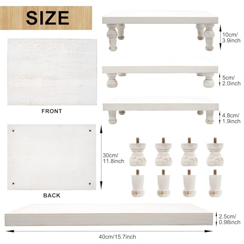 TOOLTENG Wooden Riser Decorative Tray, Farmhouse Wood Pedestal Stand, Rustic Whitewashed Tray Riser Display Stand, Coffee Bar, Dining Room, Centerpiece, Kitchen, Bathroom Table Decor (Washwhite) - Image 2