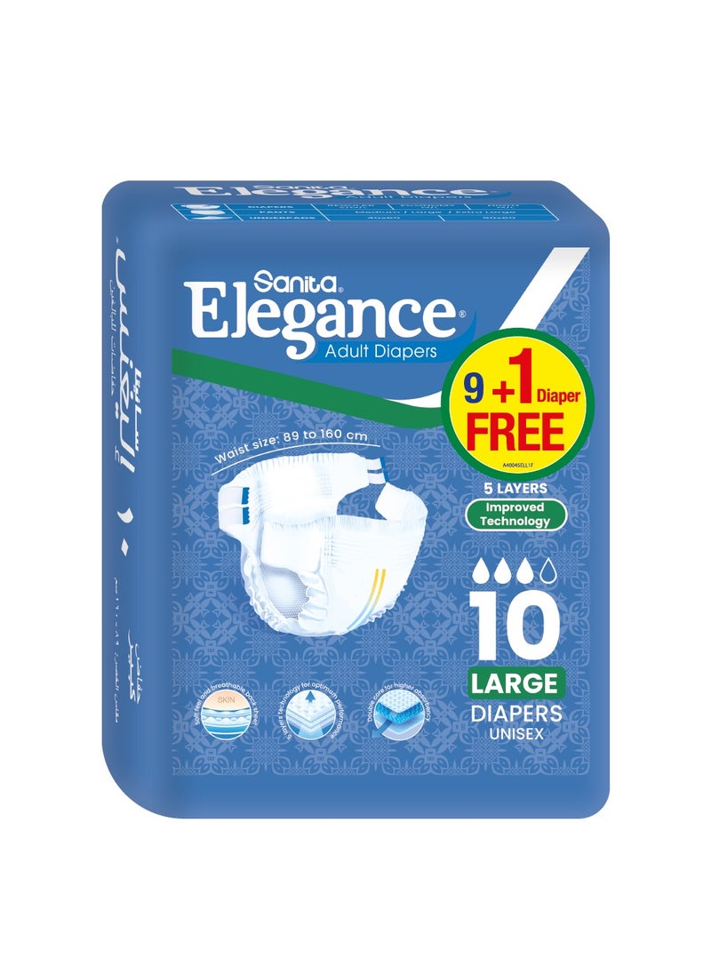 Sanita Elegance - SANITA ELEGANCE ADULT DIAPERS 10 DIAPERS LARGE - Image 1