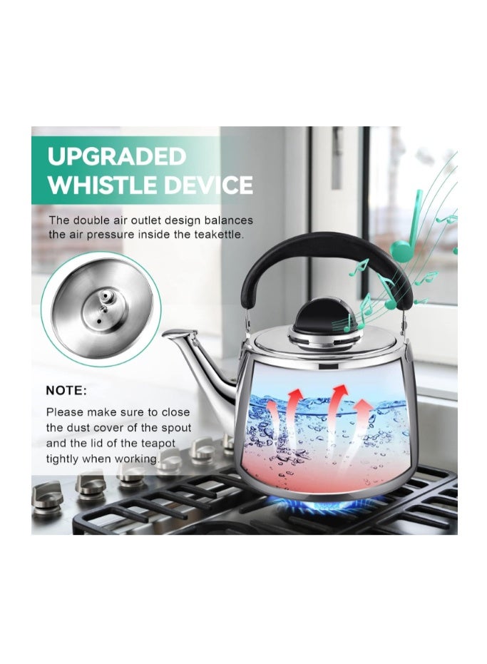 Azonee Tea Kettle, 3L Whistling Stainless Steel Teapot with Cool Grip Bakelite Handle, Universal Base, Food Grade, Classic Stovetop Kettle - Image 3