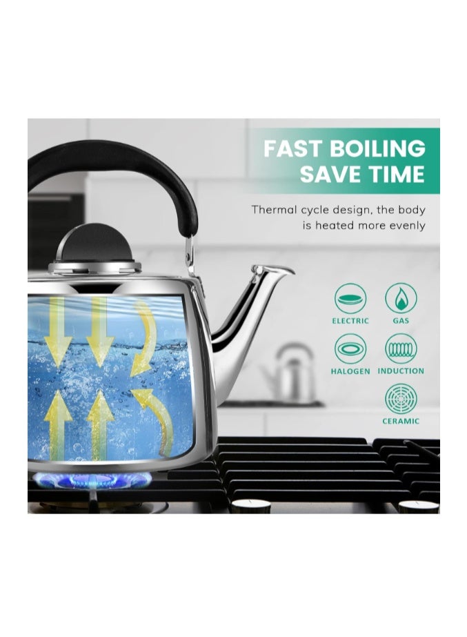 Azonee Tea Kettle, 3L Whistling Stainless Steel Teapot with Cool Grip Bakelite Handle, Universal Base, Food Grade, Classic Stovetop Kettle - Image 2