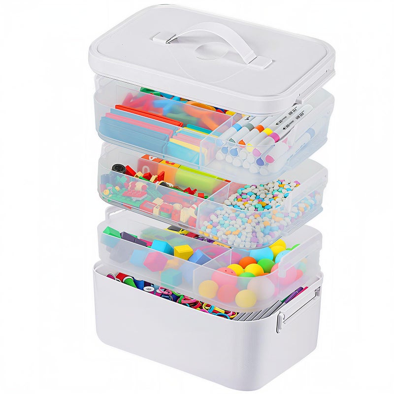 ANYPROLUS 4-Layer Craft Organizers and Storage with Removable Trays, Craft Organizer with lids and Handle, Arts and Crafts Storage, Art Organizer, Crafts Organization, for crayons, Sewing, Tool, Playdohï¼ŒWhite - Image 1