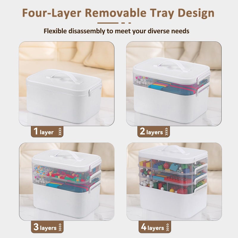 ANYPROLUS 4-Layer Craft Organizers and Storage with Removable Trays, Craft Organizer with lids and Handle, Arts and Crafts Storage, Art Organizer, Crafts Organization, for crayons, Sewing, Tool, Playdohï¼ŒWhite - Image 3