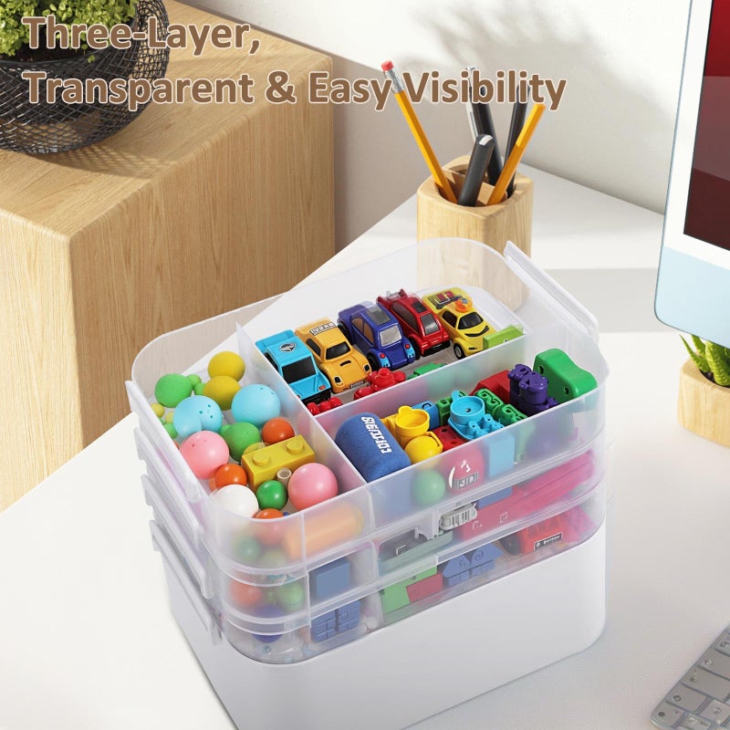 ANYPROLUS 4-Layer Craft Organizers and Storage with Removable Trays, Craft Organizer with lids and Handle, Arts and Crafts Storage, Art Organizer, Crafts Organization, for crayons, Sewing, Tool, Playdohï¼ŒWhite - Image 4