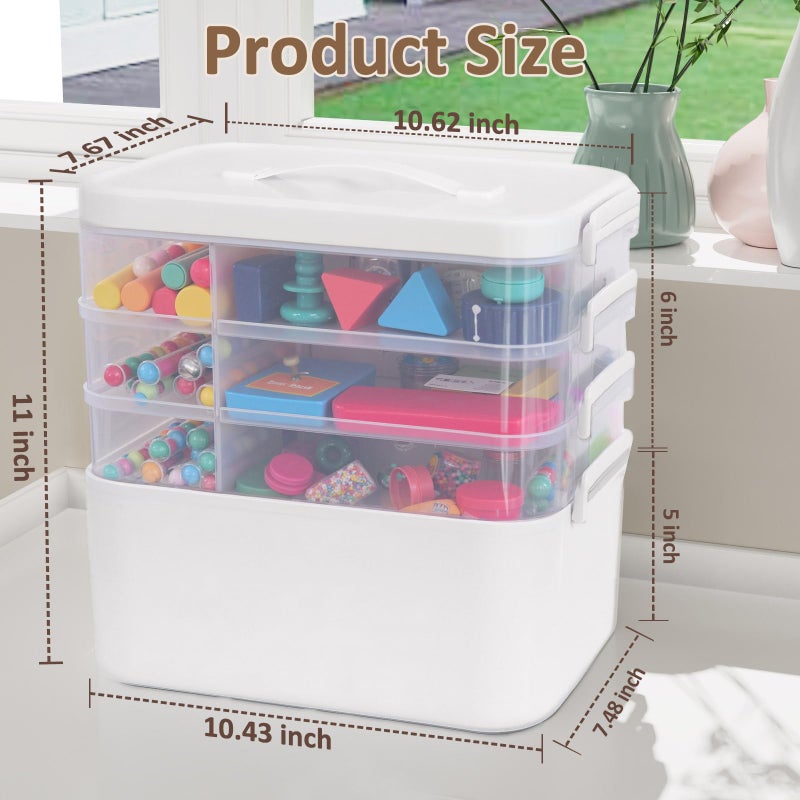 ANYPROLUS 4-Layer Craft Organizers and Storage with Removable Trays, Craft Organizer with lids and Handle, Arts and Crafts Storage, Art Organizer, Crafts Organization, for crayons, Sewing, Tool, Playdohï¼ŒWhite - Image 2
