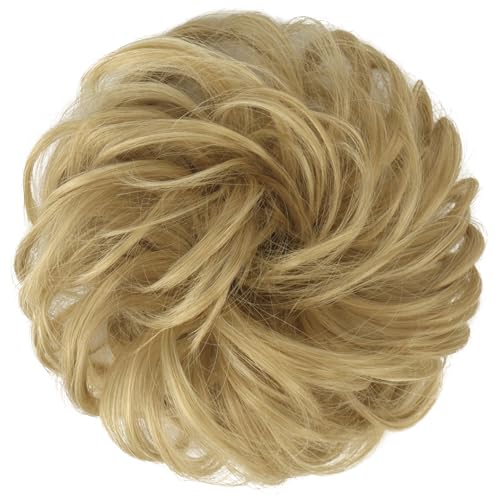 FESHFEN Large Messy Bun Hair Piece Wavy Synthetic Chignon Scrunchies Elastic Ponytail Hair Extensions Thick Hairpieces for Women Golden Blonde 194oz - Image 3