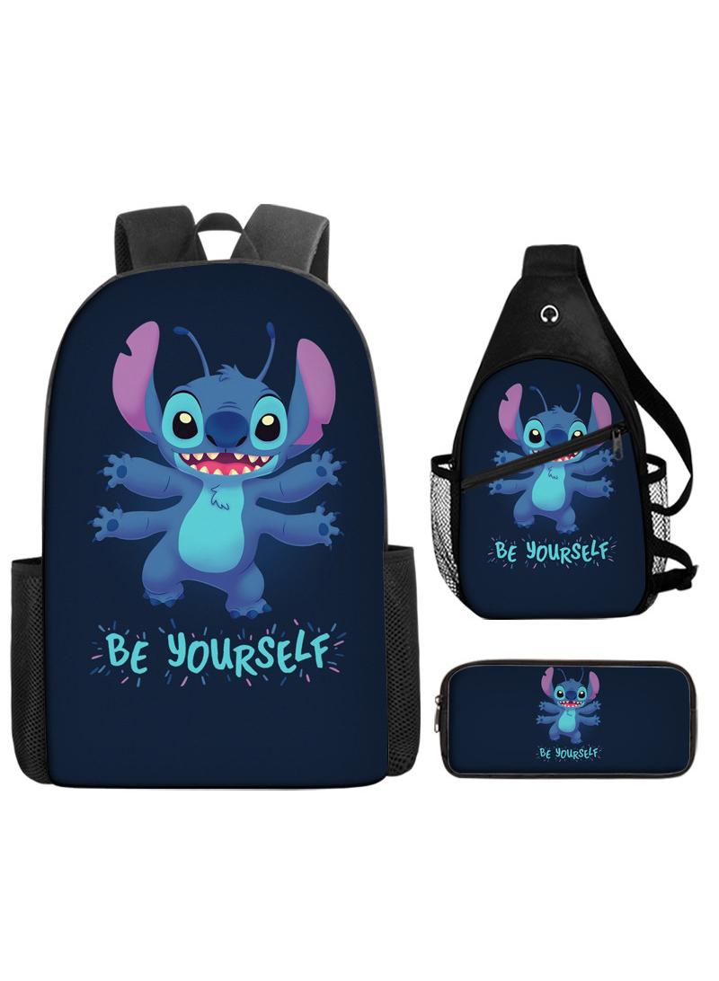general 3-Piece Cartoon Stitch 3D Print Backpack Set - Image 1